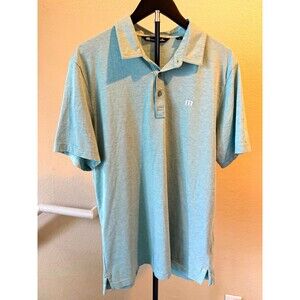 TravisMathew Golf Polo Mens L Aqua Blue Heather Performance Short Sleeve